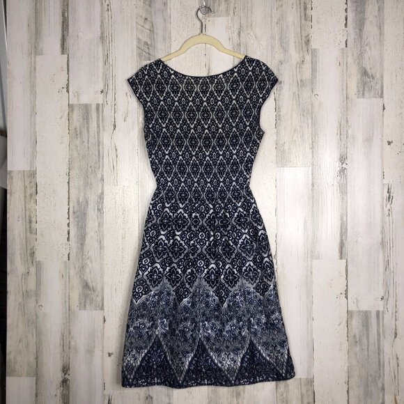 Max Studio Womens Blue Geometric Floral Dress Sz M - Picture 2 of 5